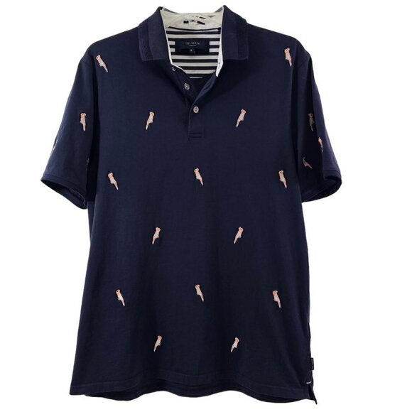 Ted Baker London Men’s Navy Blue Bird-Embroidered Polo Shirt – Size Small - Picture 1 of 15